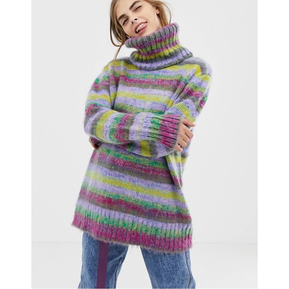 Collusion Space Dye Oversized Roll Neck Fuzzy Turtleneck Sweater Size 2